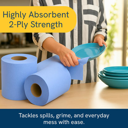 Blue Roll 2 Ply – Centre Feed Paper Towel Roll | 18 Pack | Strong, Absorbent Cleaning Roll for Kitchen, Industrial & Commercial Use | Embossed Wipe Tissue for Dispensers