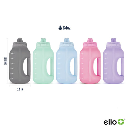 Ello Hydra 64oz Half Gallon Water Jug with Handle and Motivational Time Markers for All Day Hydration, Plastic Reusable Water Bottle with Straw and Locking, Leak Proof Lid, BPA Free, Yucca