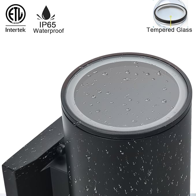 Up Dawn Outdoor Lights Exterior Wall Light Fixture Cylinder 3000K, Modern Black Outdoor Dusk to Dawn Light Fixture Wall Mount 2 Pack,IP65 Outside Sconce for House,Garage,Porch