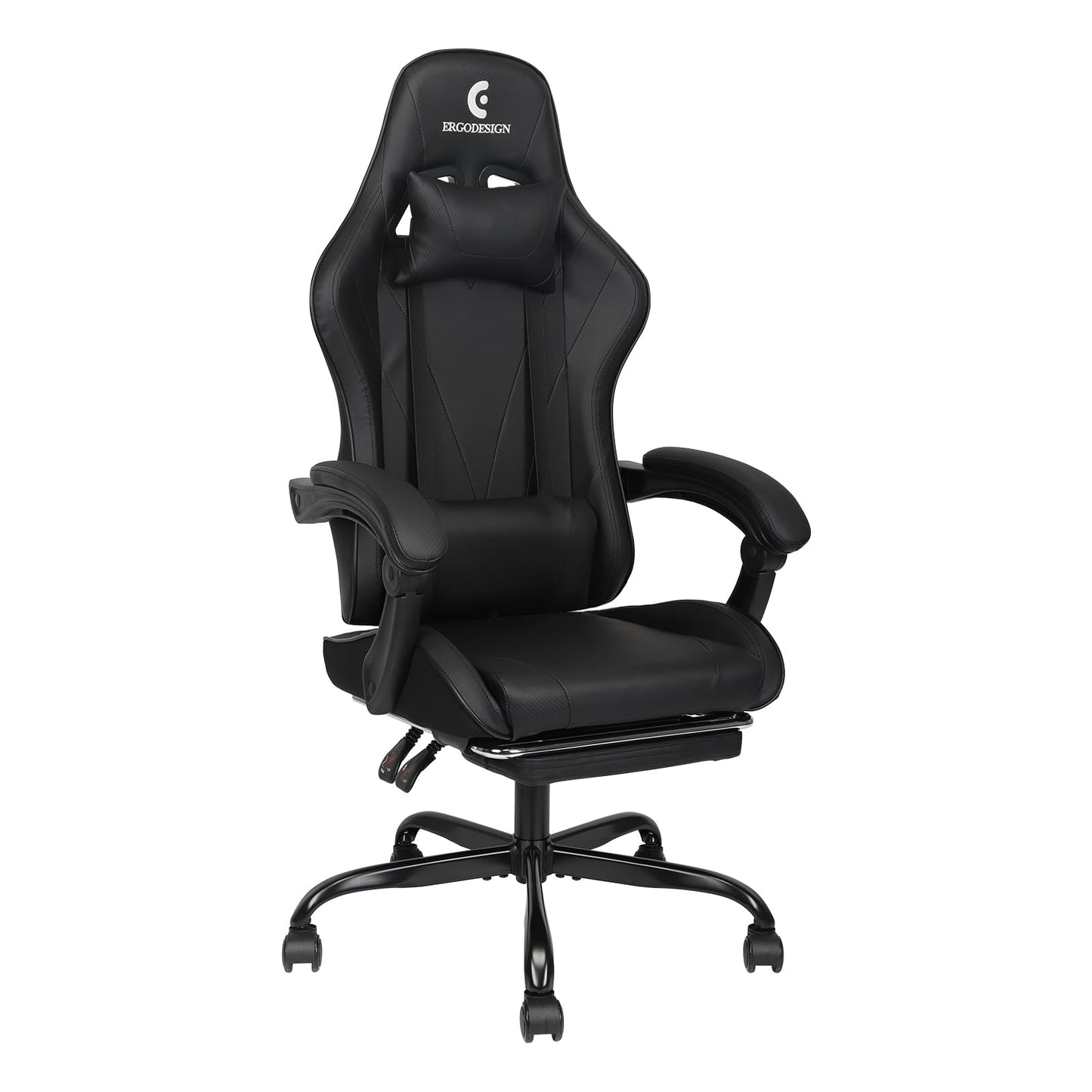 ErgoDesign Gaming Chair with Linkage Armrest & Footrest, High Back Video Gaming Chair, Black