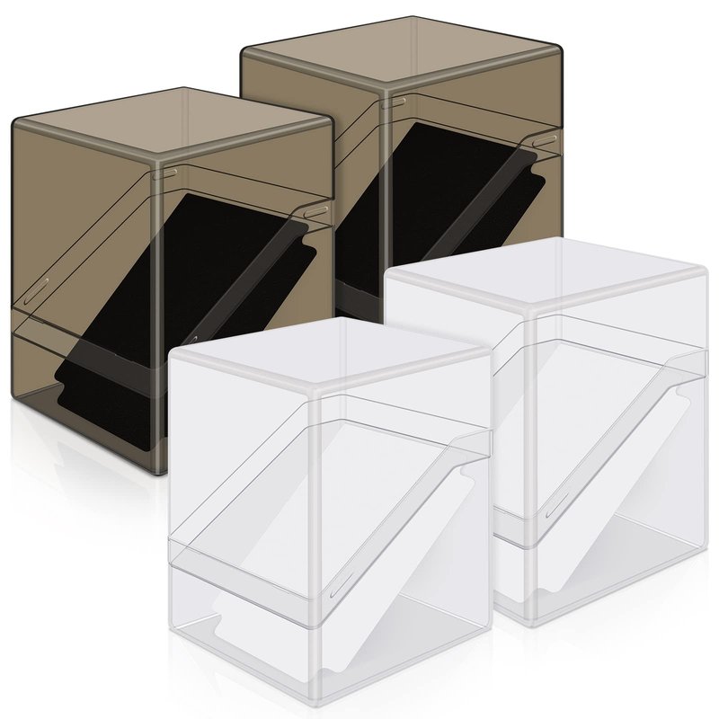 Mlikero Card Deck Cases, 4 Pack Acrylic Commander Deck Box Holding 100+ Sleeved Cards with 4 Dividers, Sturdy Card Storage Box Fit for MTG, TCG, Sports Cards (Clear&Black)
