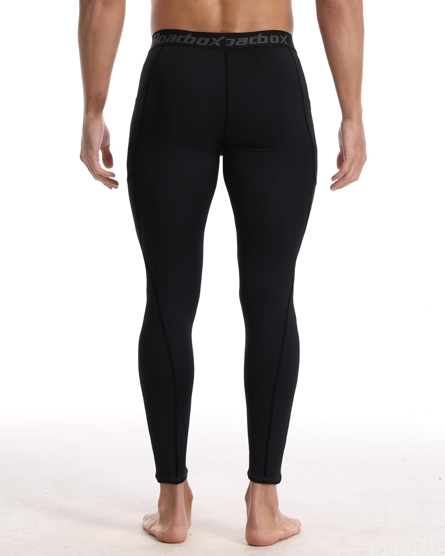 Roadbox Compression Pants Men, Running Workout Leggings with Pockets, Gym Basketball Athletic Tights Base Layer Black