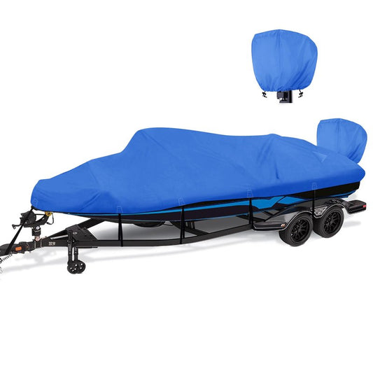 YimSting 1200D Waterproof Boat Cover - Fits 20' to 22' ft Bass, V-Hull, Tri-Hull, Fish & Ski, Runabout Bowrider Boats - Heavy Duty Canvas Blue