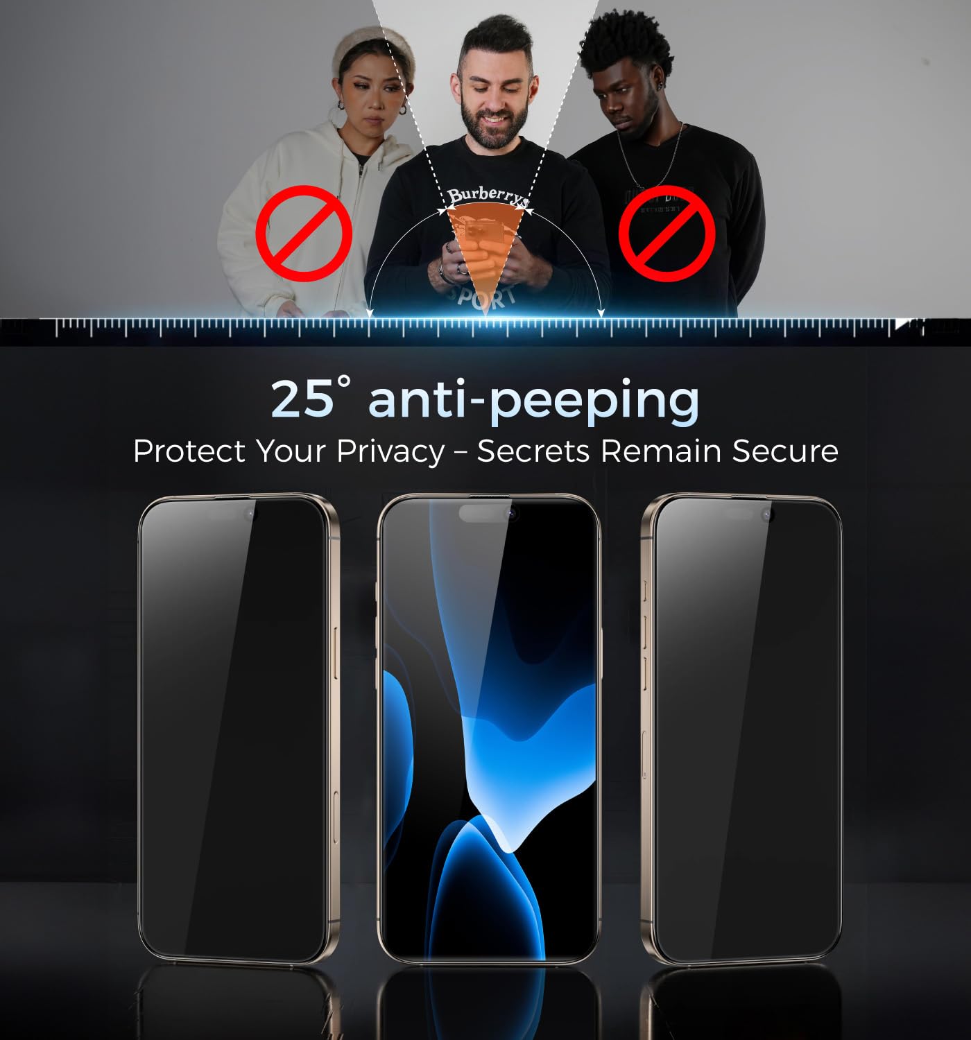 MAGIC JOHN 3rd Gen Upgraded for iPhone 16ProMax Privacy Screen Protector 6.9 Inch,25°Anti-Spy Screen,Shockproof Tempered Glass,Auto Dust-Removal,Bubble Free,Easy Installation,2 Pack