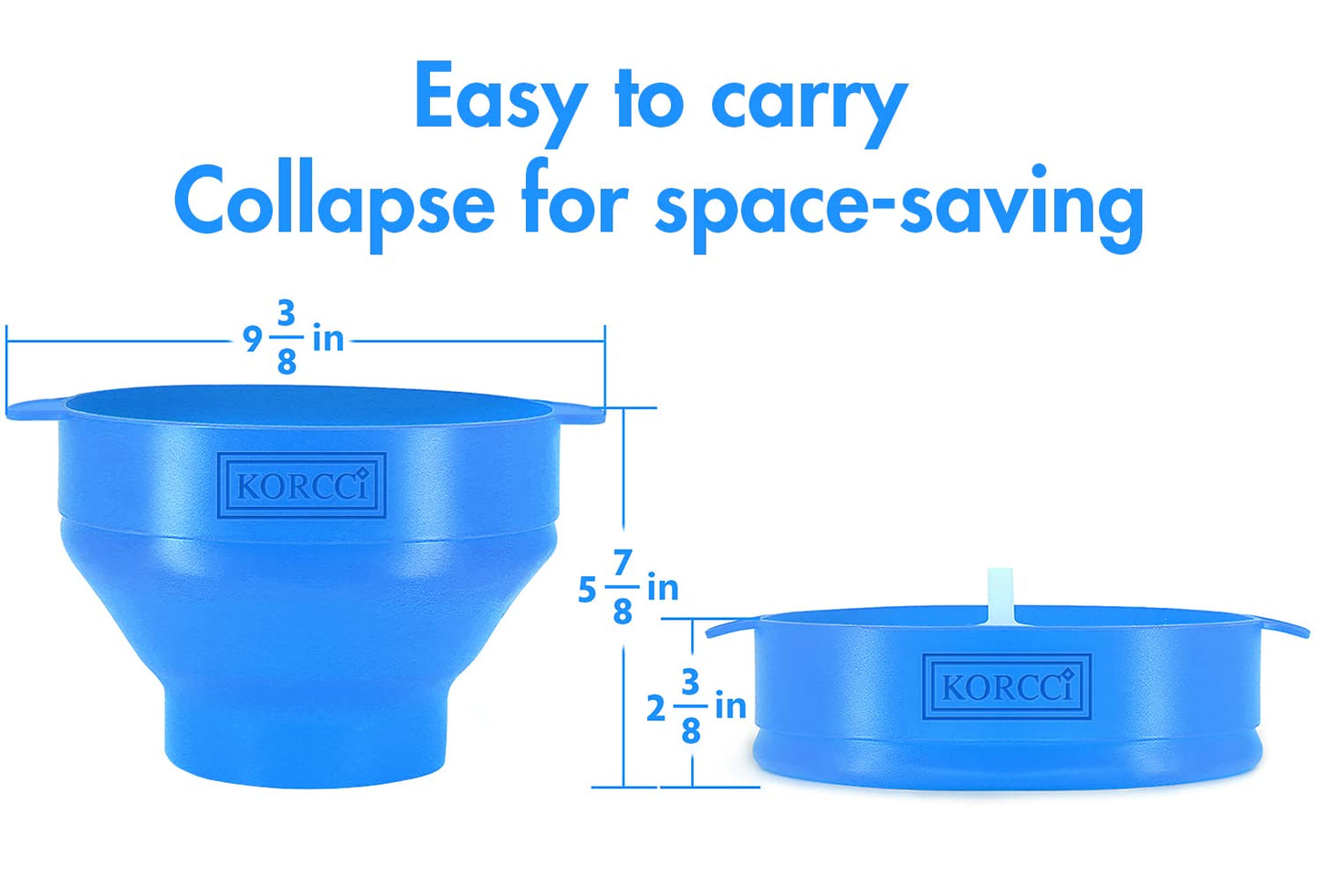 The Original Korcci Microwaveable Silicone Popcorn Popper, Microwave Popcorn Popper, Collapsible Microwave Popcorn Maker Bowl, No Oil Required, Use In Microwave, Dishwasher Safe (Blue)