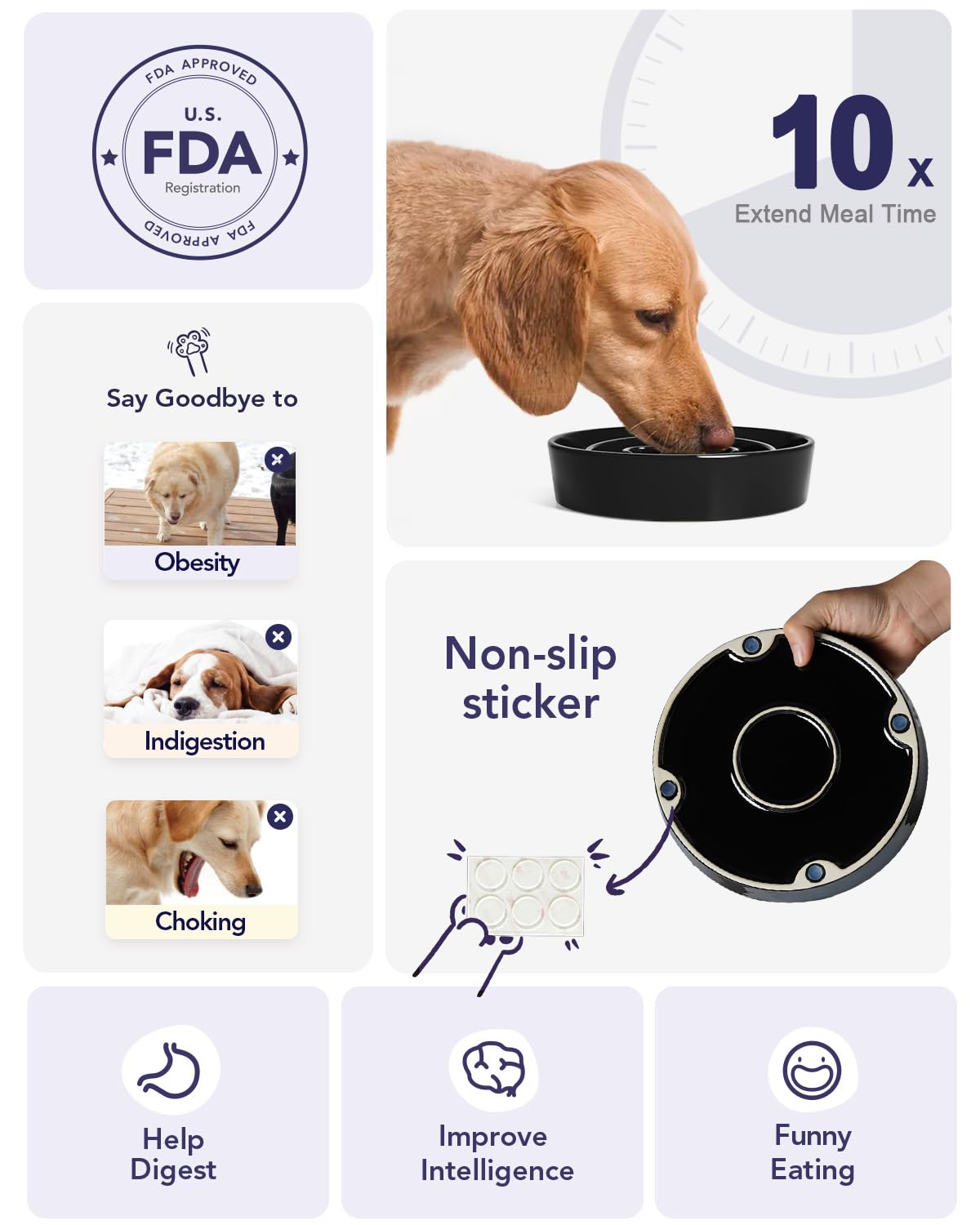 LE TAUCI Ceramic Slow Feeder Dog Bowls Small Breed, 0.6 Cups Dog Food Dish for Fast Eaters, Puzzle Bowl for Small Dogs and Cats,Skull Black
