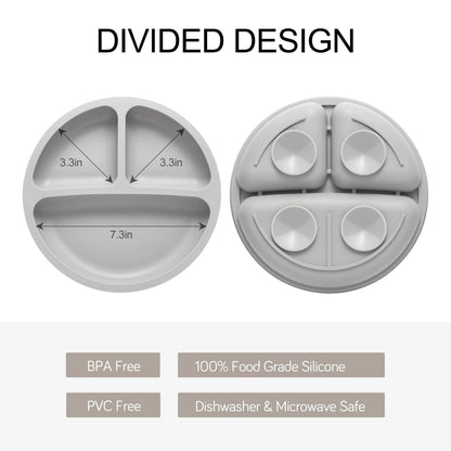 Eascrozn Silicone Baby Feeding Set, 2 Pack Divided Baby Plates with Suction, 2 Pack Spoons and Forks Set, BPA Free, Baby Led Weaning Supplies for Toddler Utensils Baby Feeding Essentials