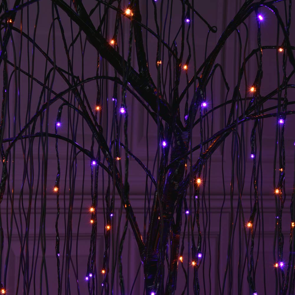 LIGHTSHARE 7 Feet Halloween Willow Tree, 256 LED Lights for Home, Festival, Nativity,Party, and Christmas Decoration,Includes Spiders and White Cobweb,Indoor Outdoor Use,Orange & Purple