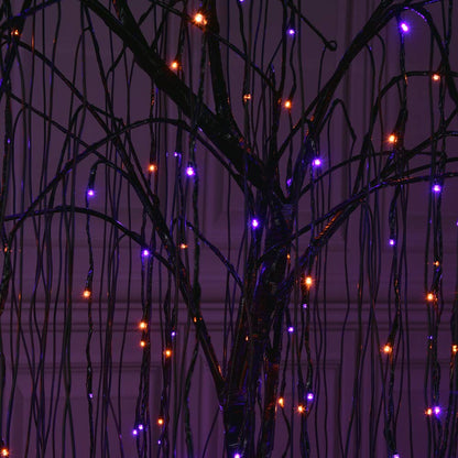 LIGHTSHARE 7 Feet Halloween Willow Tree, 256 LED Lights for Home, Festival, Nativity,Party, and Christmas Decoration,Includes Spiders and White Cobweb,Indoor Outdoor Use,Orange & Purple