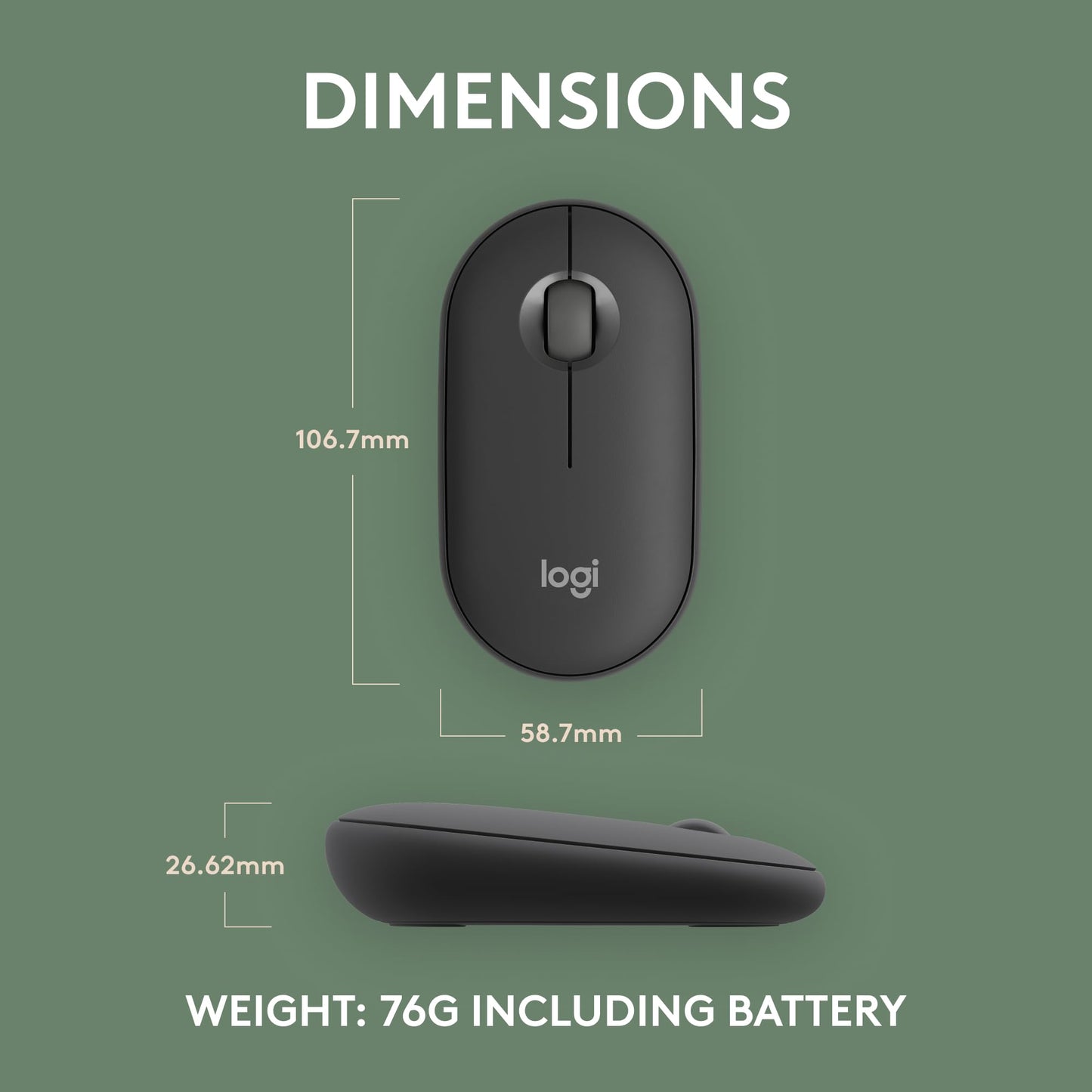 Logitech Pebble Mouse 2 M350s Slim Bluetooth Wireless Mouse, Portable, Lightweight, Customisable Button, Quiet Clicks, Easy-Switch for Windows, macOS, iPadOS, Android, Chrome OS - Graphite