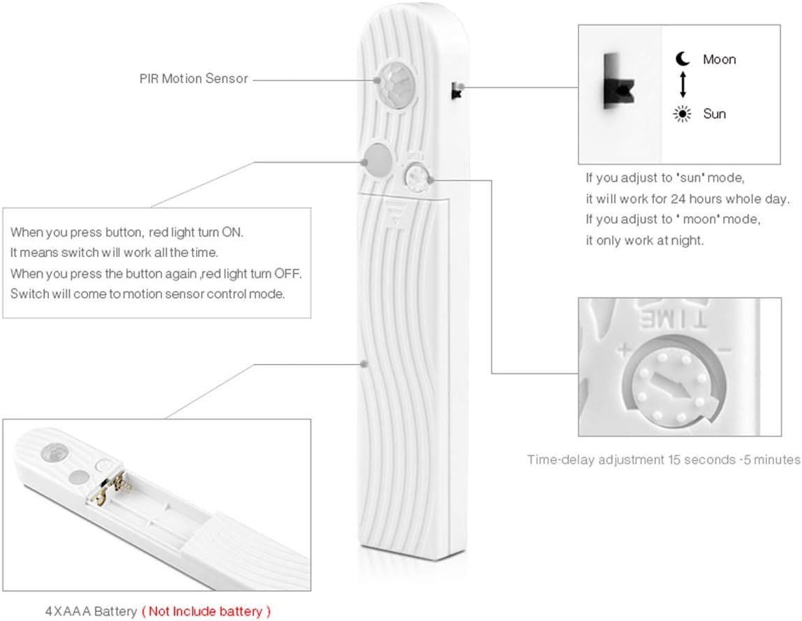 FOLGEMIR 1 m LED Strip with Motion Sensor, Battery Operated Night Light with PIR Sensor, Waterproof Cabinet Lighting, Self-Adhesive Fairy Lights (3000 K Warm White, 1 m)