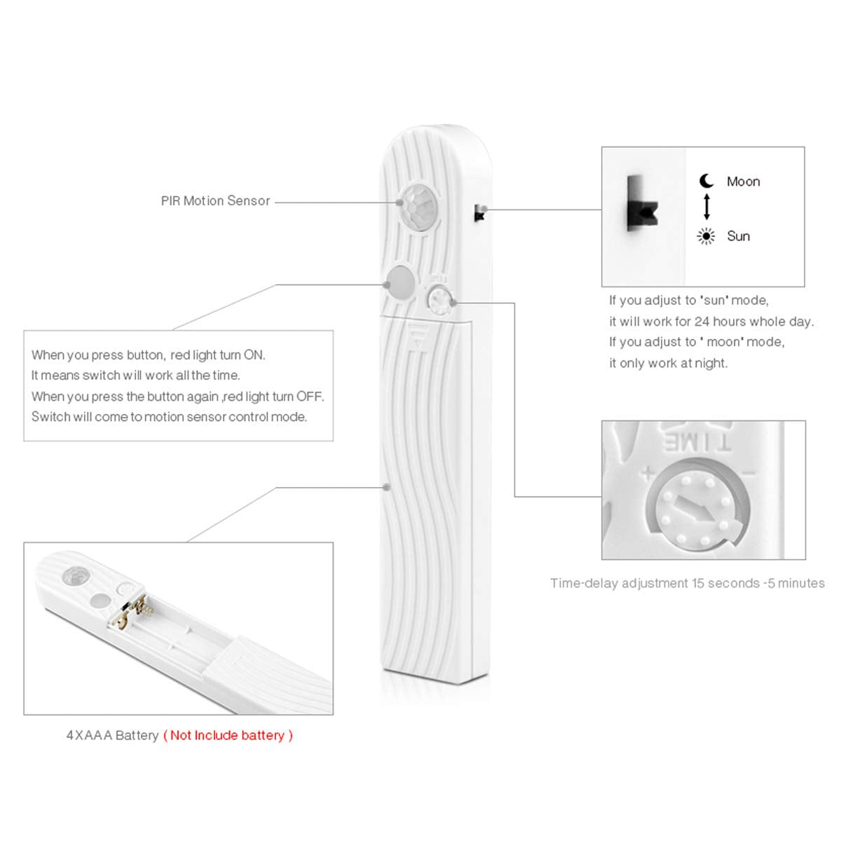 FOLGEMIR 1 m LED Strip with Motion Sensor, Battery Operated Night Light with PIR Sensor, Waterproof Cabinet Lighting, Self-Adhesive Fairy Lights (3000 K Warm White, 1 m)