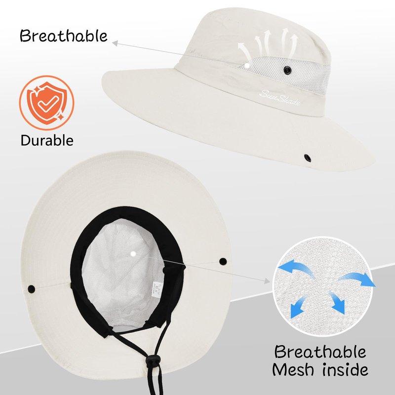 ZOORON Women's Ponytail Safari Sun Hat,Wide Brim UV Protection Outdoor Bucket Hat,Foldable Beach Summer Fishing Hat