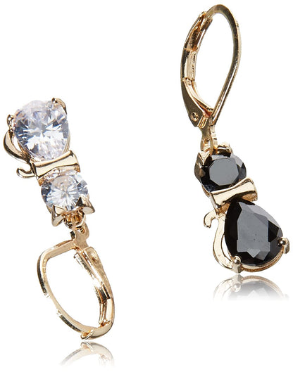 Betsey Johnson CZ Cat Mismatched Drop Earrings