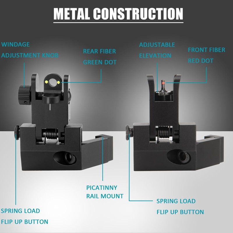 45 Degree Offset Iron Sights, Canted Iron Sights with Red and Green Dots, Flip Up Front Rear Sites Adjustable Front Sight Rapid Transition for Picatinny and Weaver Rails