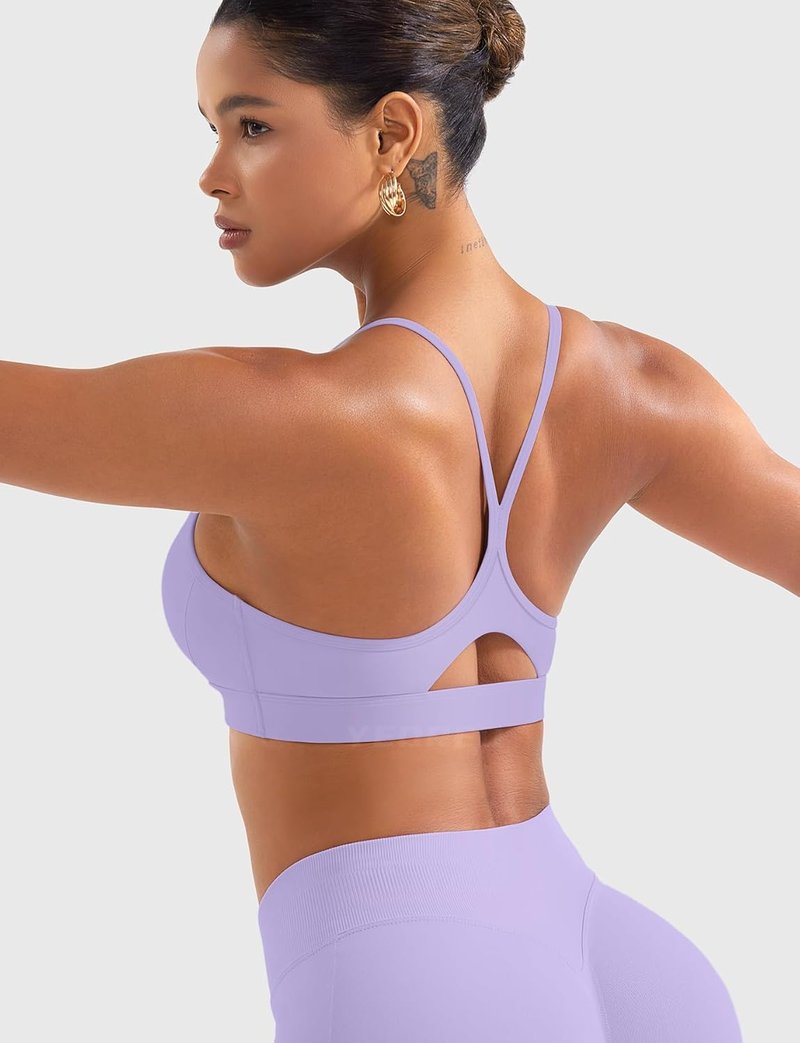 YEOREO Workout Y-Back Sports Bra for Women - Padded V-Neck Racerback Gym Top | Medium Impact