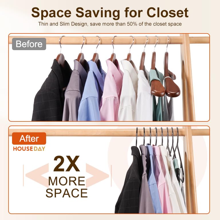 HOUSE DAY Black Plastic Hangers 60 Pack, Clothes Hangers with Non Slip Hooks, Durable & Space Saving Coat Hanger, Light-Weight Clothing Hanger, Perfect Closet Organizer for Everyday Use