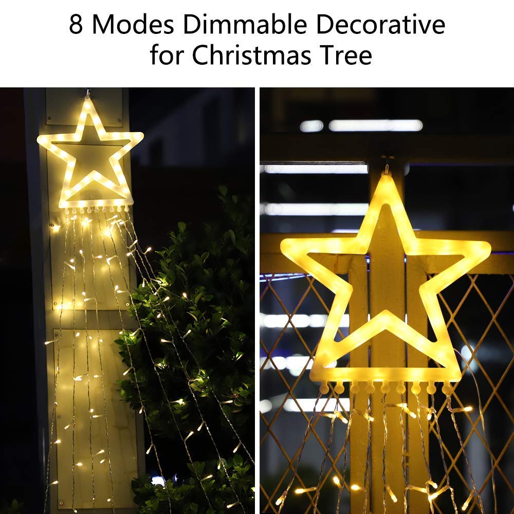 PUHONG Christmas Decoration Outdoor Star String Lights,16.4Ft Christmas Tree Toppers Lights 320 LED 8 Modes with 12" Lighted Star for Halloween Christmas New Year Holiday Birthday(Warm White)