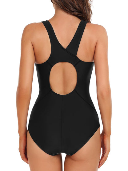 beautyin Women Athletic One Piece Racerback Water Aerobic Sports Pro Swimsuit Black