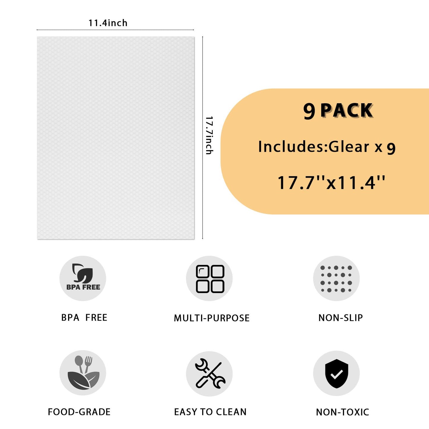 AKINLY 9 Pack Washable Waterproof Fridge Liners and Drawer Mats, Refrigerator Shelving Pads in White