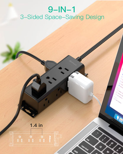 Surge Protector Power Strip - 9 Widely Spaced Multi Outlets, Wall Mount, 3 Side Outlet Extender with Extension Cord, Flat Plug, Overload Protection, Home Office Dorm Room Essentials (5FT, White)