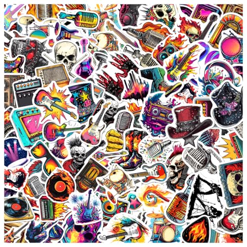 Retro Music Theme Stickers Pack for Lovers and Rock Fans 108Pcs Vintage Style Vinyl Decals Laptops Water Bottles Guitars Skateboards DIY Decoration Bike