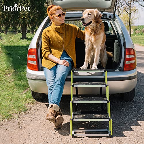 Dog Steps for Car - Dog Ramps for Cars with Glow in the Dark Marking - Non-slip surface Car Ramp - Suitable for Small Cars and Estates - Portable Aluminum Folding Pet Ramp for Dogs - 4 Steps