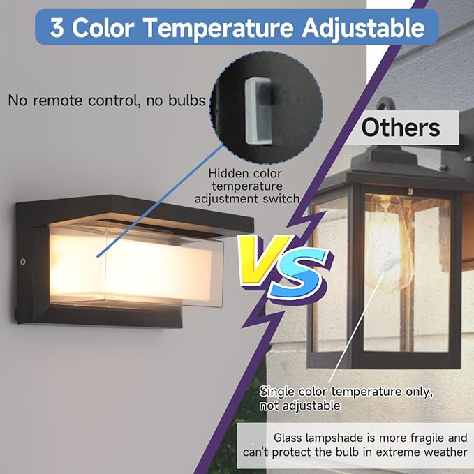 Exterior Wall Lighting,15%-100% Dimmable Indoor Wall Light Fixtures,3000K/4000K/6500K Adjustable,24W Outdoor Porch Light,Waterproof Outdoor Modern Wall Sconce Lights,2160LM Indoor Wall Sconce 4 Pack