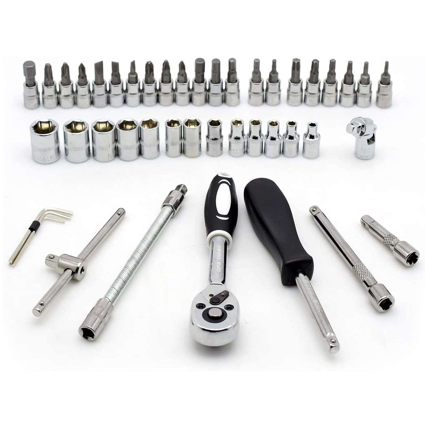 LUOWAN 46 Piece 1/4 Inch Drive Socket Set&Tool Sets,Ratchet Wrench Set with 4-14mm Cr-V Sockets,Screwdriver Bits,Extension Bars for Household Car Bike Repair