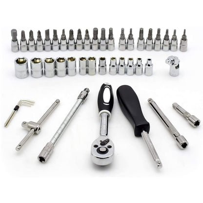 LUOWAN 46 Piece 1/4 Inch Drive Socket Set&Tool Sets,Ratchet Wrench Set with 4-14mm Cr-V Sockets,Screwdriver Bits,Extension Bars for Household Car Bike Repair