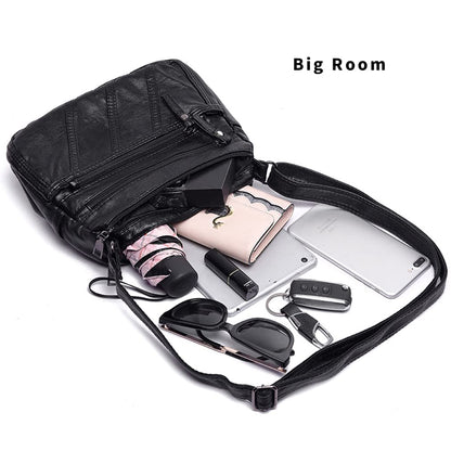 WuXingMeiLi Water Soft PU leather Purses and Shoulder Handbags for Women Crossbody Bag Cross Body Messenger Bags (Black T2)
