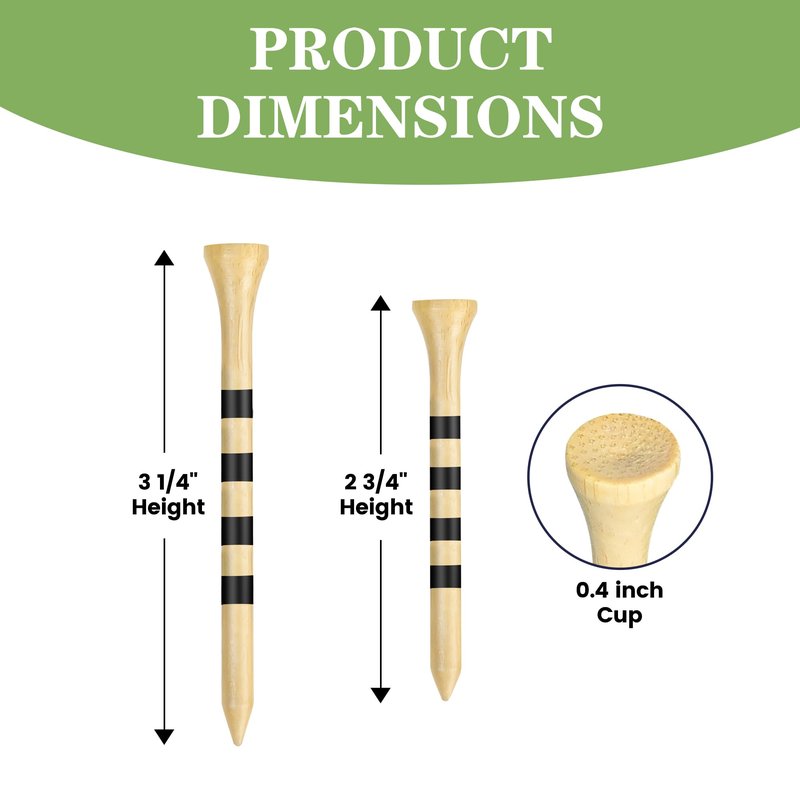 Seticek Natrual Wooden 2-3/4" Golf Tees 100 Pack,Biodegradable Bamboo Golf Tees,More Sturdy and Stable,Natural Color