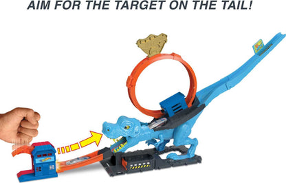 Hot Wheels City Racetrack, T-Rex Chomp Down, Knock Down Dinosaur with Car Stunt in Giant Loop, Includes 1 Toy Car in 1:64 Scale, Toys for Ages 4 and Up, One Pack, HNP77