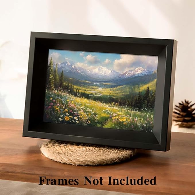 Yesad Wildflower Field Landscape Canvas Wall Art, Alpine Mountain Painting Wildflowers Pictures Poster Flower Prints Vintage Nature Wall Décor for Living Room, Bedroom (Unframed,24”x16”,Wildflower4)