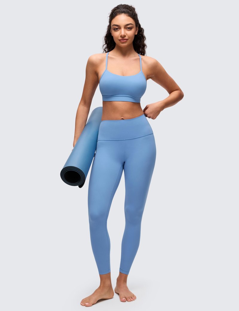 CRZ YOGA Butterluxe Y Back Sports Bras for Women - Padded Racerback Low Impact Spaghetti Thin Strap Workout Yoga Top Party Blue Large