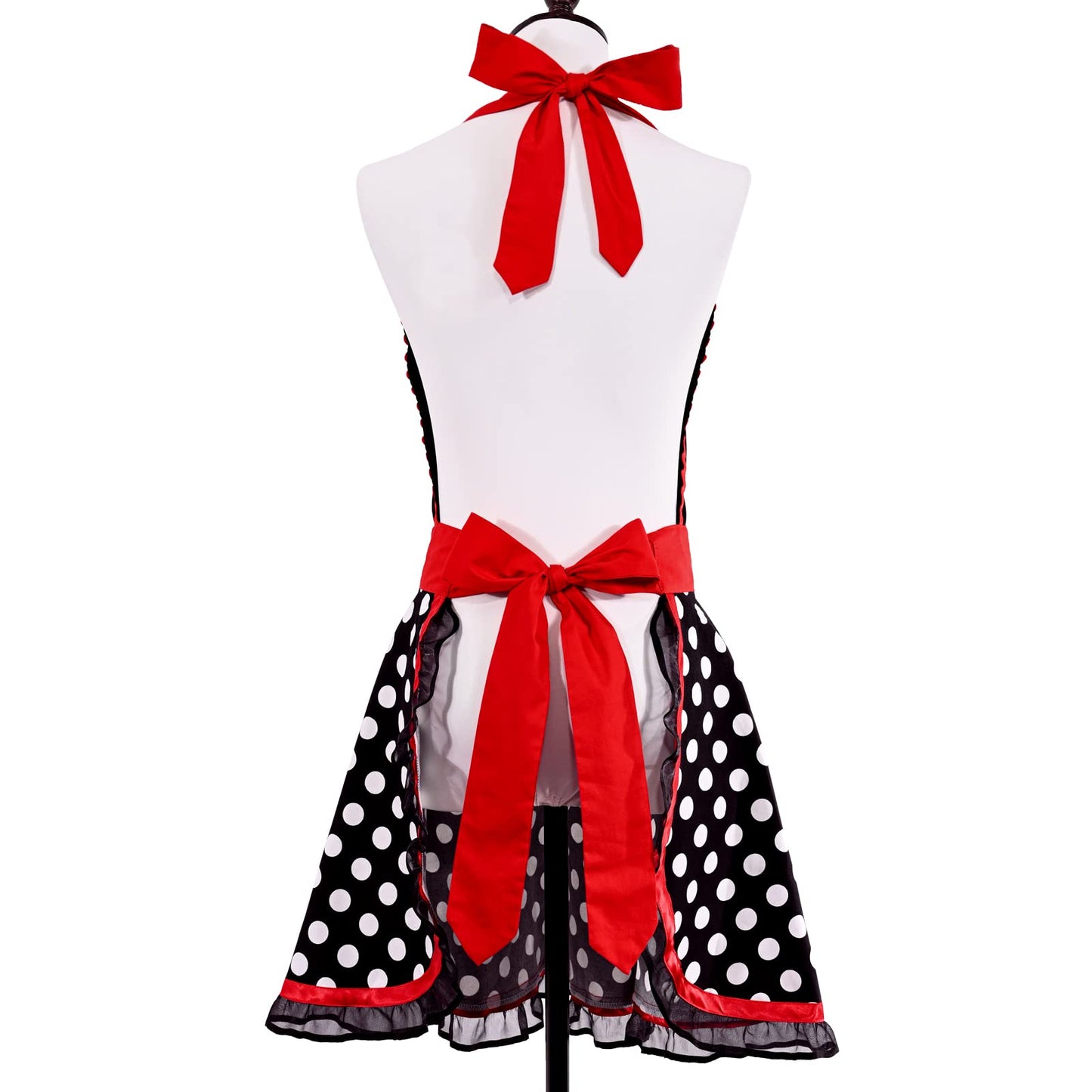 Violet Mist Cute Sweetheart Vintage Apron for Women Girls Polka Dot Retro Stylish Apron Sexy Black Dress 50s Aprons Lace Ruffle Adjustable Neck Strap Flirty Aprons Halloween Christmas Mothers Gifts