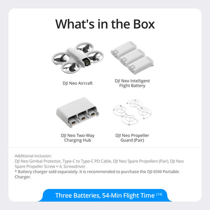 DJI Neo Three-Battery Combo, Mini Drone with 4K UHD Camera for Adults, 135g Self Flying Drone that Follows You, Palm Takeoff, Subject Tracking, QuickShots, Stabilized Video (Controller-Free)