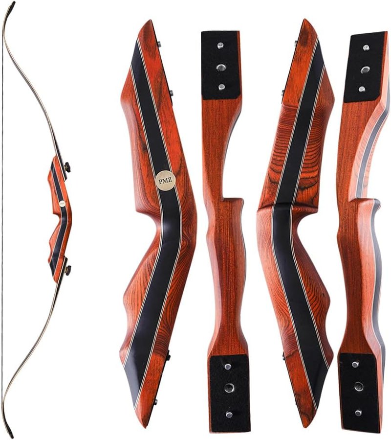 PMZ Recurve Bow and Arrow Set - 60" Wooden Takedown Bow Kit for Youth & Adults | 6 Arrows Included, 20-60lbs RH Only