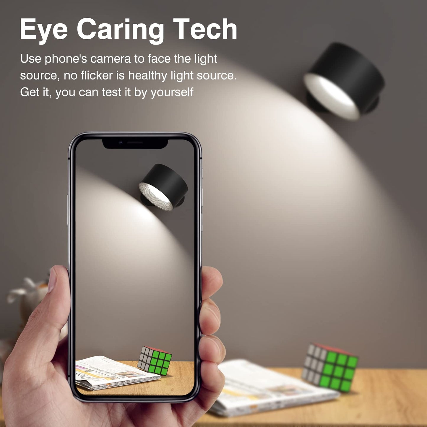 Coollamp LED Indoor Wall Lamp, Bedroom Wall Light with Warm/Natural/White Light, 3 Brightness Levels, Rechargeable Battery, Touch Control, 360 ° Rotate, Wall Lamp for Living Room Corridor Stairs