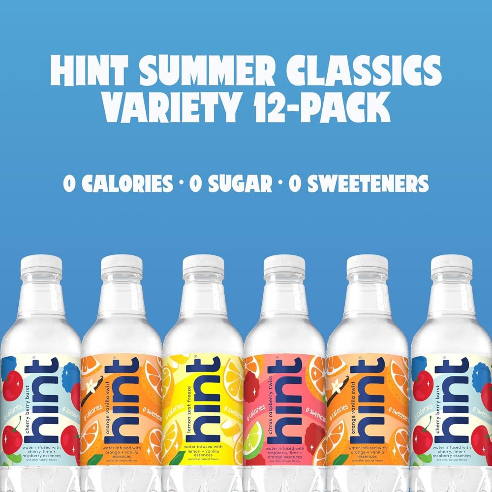 Hint Bottled Water, Summer Classics & Smashup Variety Pack Bundle - Purified Flavored Water with Zero Calories, Sugar Free, Natural Flavors - 16 Fl Oz (Pack of 24)