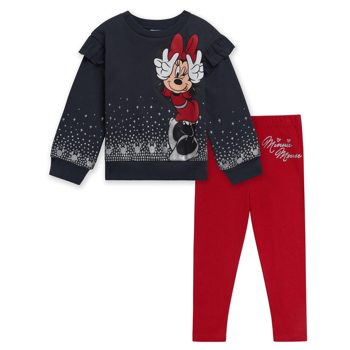 Disney Minnie Mouse Toddler Girls Fleece Sweatshirt and Leggings Outfit Set Charcoal Gray Red 3T