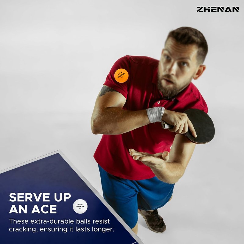 ZHENAN 20-Pack 3-Star 40+ New Material Ping Pong Balls,More Durable,Advanced Training Table Tennis Balls(White Practice Ping Pong Ball)，Competition and Recreational Play, Abs Ping Pong Ball