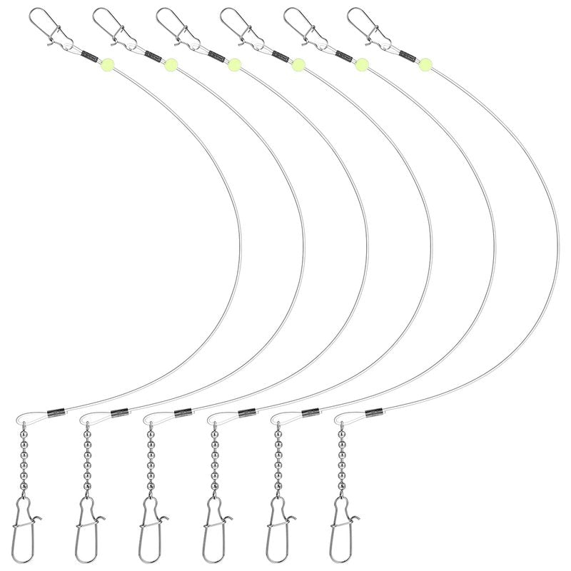 Threlaco 6 Pcs Trolling Bumper for Trolling Flashers Dodgers Fishing Leader Saltwater Leader Line Bottom Rigs Clear Nylon Surf Fishing Steel Tackle Rigs with Swivel Snaps Beads(18 Inch)