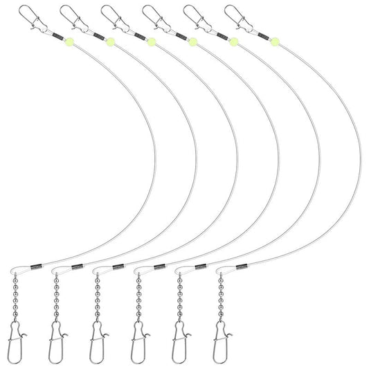 Threlaco 6 Pcs Trolling Bumper for Trolling Flashers Dodgers Fishing Leader Saltwater Leader Line Bottom Rigs Clear Nylon Surf Fishing Steel Tackle Rigs with Swivel Snaps Beads(18 Inch)