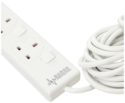 PRO ELEC PELB1942 4 Gang Switched Surge Protected Extension Lead White, 10m