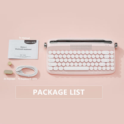 YUNZII Upgraded Wireless Typewriter Keyboard,with Retro Integrated Stand,USB-C/Bluetooth,Cute Round Keycaps, USB-C/Bluetooth Connection for Table, Phone, PC and Win/Mac/Android (B309, Baby Pink)