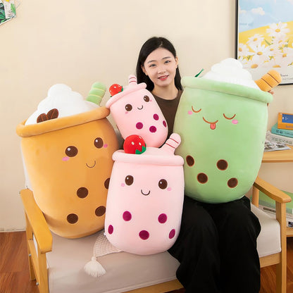 AMOZO Bubble Tea Plush Pillows, Cute Boba Plushies Soft Toys Giant Stuffed Animal Pillow for Lovers (Pink, 24cm)