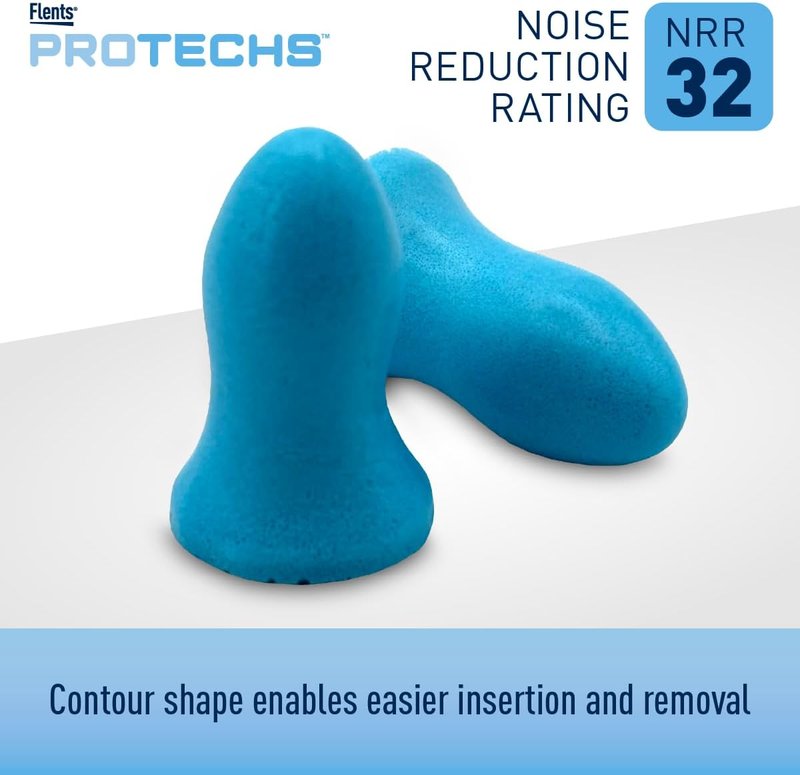 Protechs Foam Ear Plugs - Comfortable Hearing Protection for Work & Sleep | NRR 32, Blue, 10 Pairs