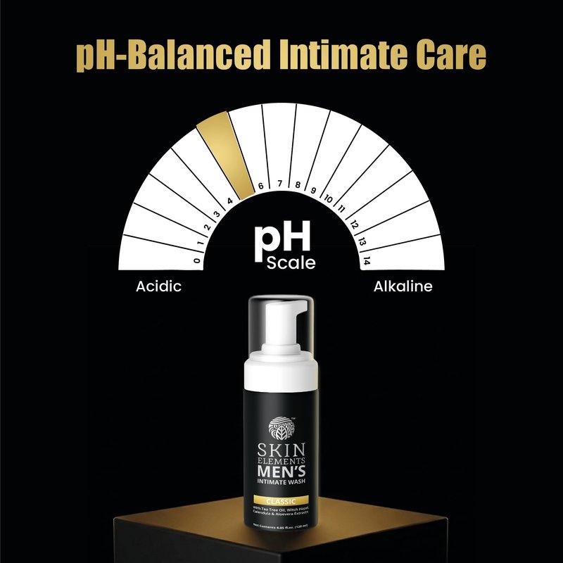 Skin Elements Intimate Wash for Men | pH Balanced Foaming Wash with Tea Tree Oil & Aloe Vera | Soothes, Refreshes & Maintains Hygiene | 4.05 fl. oz. |