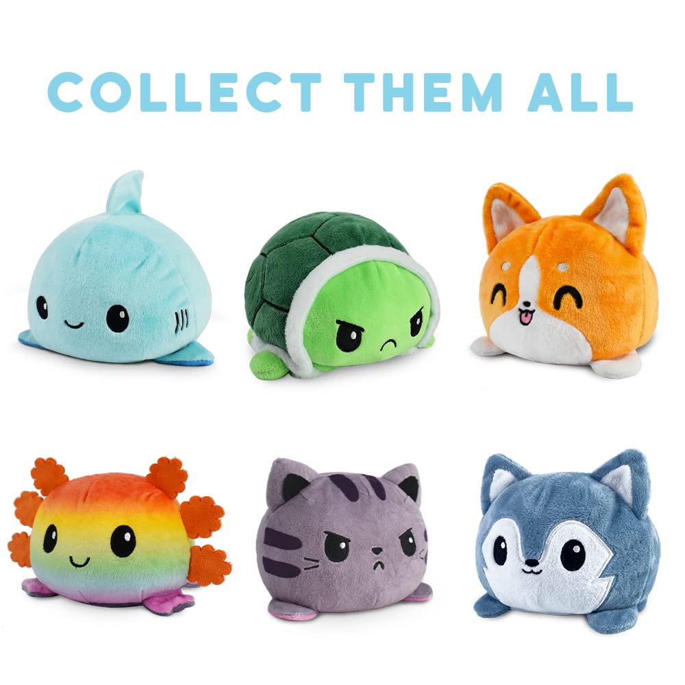 TeeTurtle - The Original Reversible Cat Plushie - White + Skeleton - Glows in the Dark! - Cute Sensory Fidget Stuffed Animals That Show Your Mood - Perfect for Halloween!, 4 inch